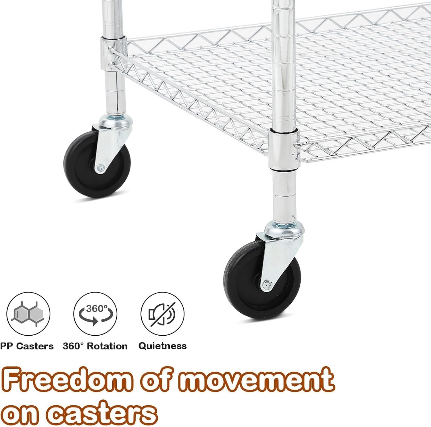 Heavy Duty 3 Shelf Rolling Utility Cart Metal Storage Trolley Wheels