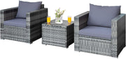3PC Rattan Bistro Set Patio Garden Furniture Cushioned Chairs & Table