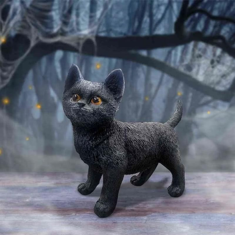 Black Cat Figurine 20cm • Resin Cat Ornament • Playful Kitten Home Decor Gift