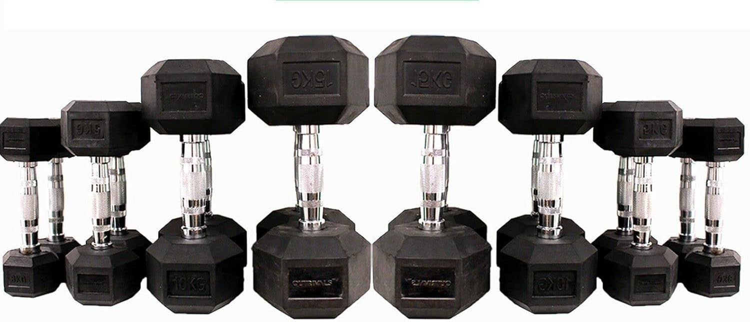 Hex Dumbbells Pair Rubber Encased Cast Iron Home Gym Weights