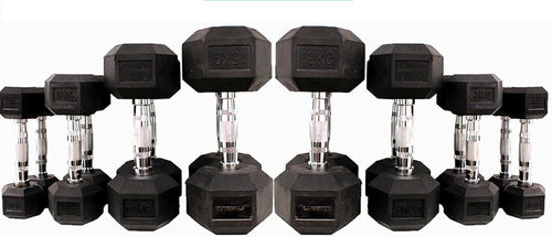 Hex Dumbbells Pair Rubber Encased Cast Iron Home Gym Weights