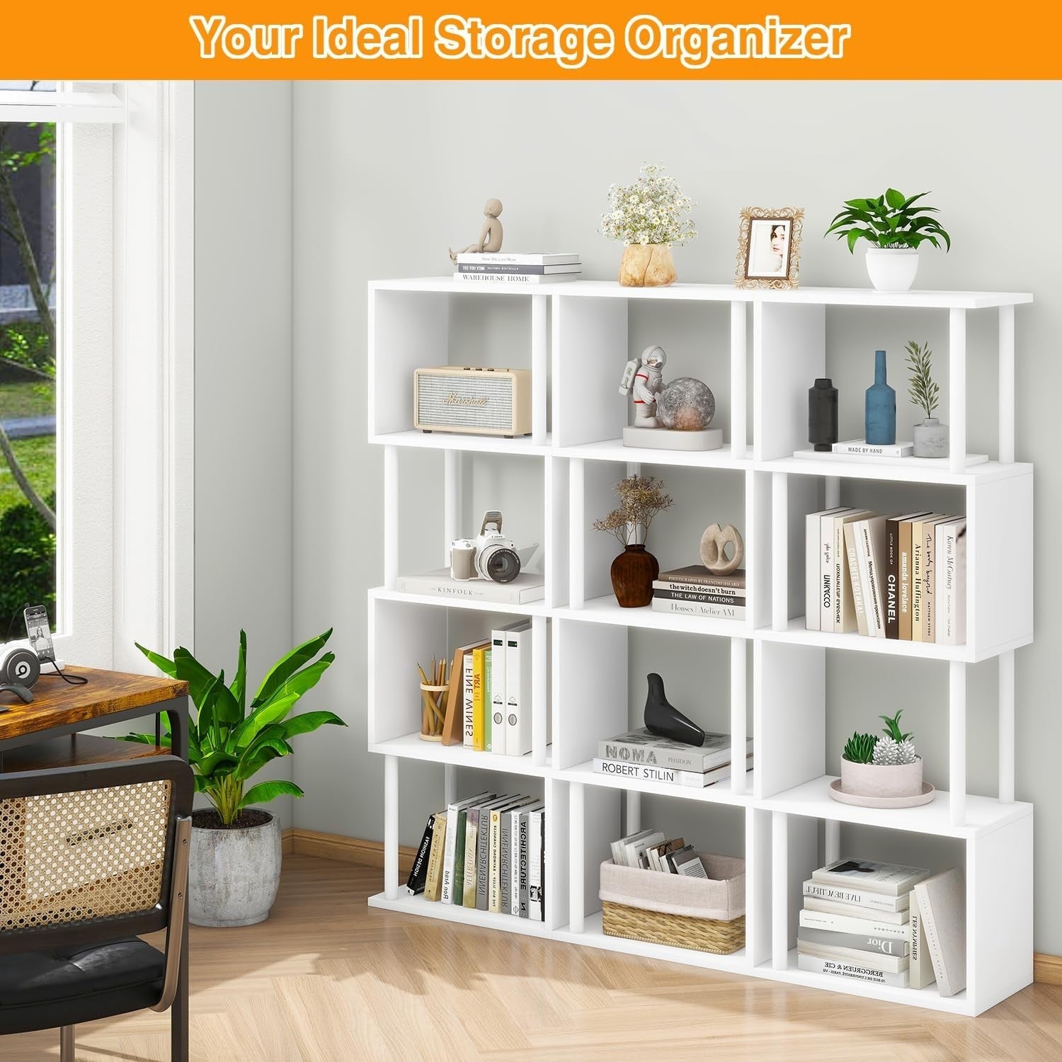 5 Tier S Shaped Bookcase White Modern Wood Display Storage Shelf 155cm