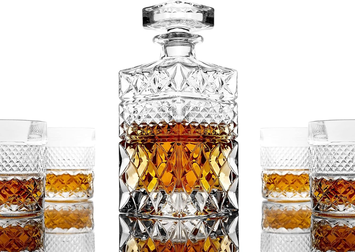 Whiskey Decanter Gift Set 4 Glasses Granite Chilling Stones Luxury 650ml Carafe