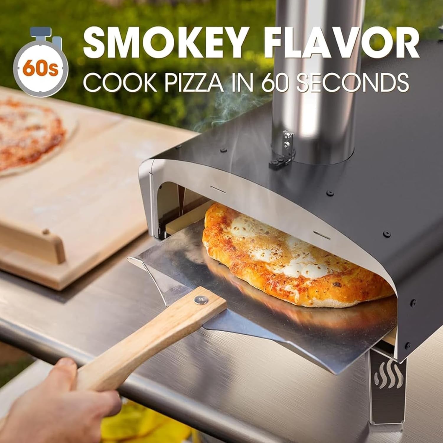 Outdoor Wood Pellet Pizza Oven | 12" Stone Fired BBQ Grill with Peel &Thermometr