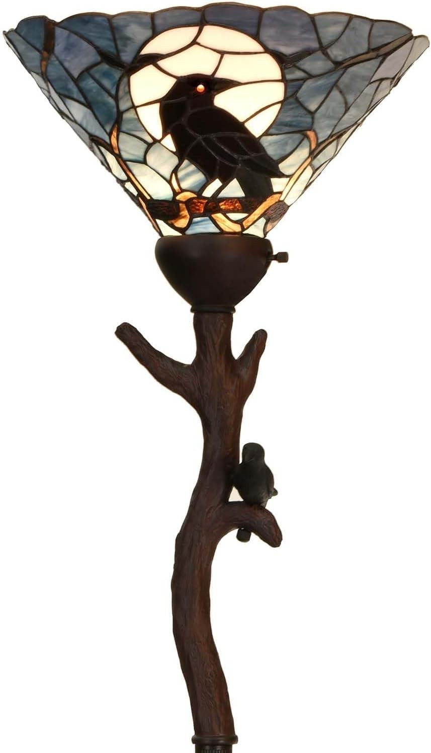 Raven Floor Lamp Stained Glass Tree Torchiere Gothic Full Moon Decor
