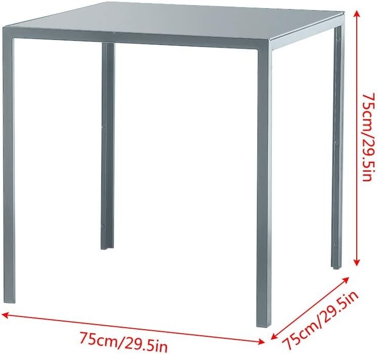 Small Modern Grey Glass Dining Table 75cm Square Tempered Metal Frame