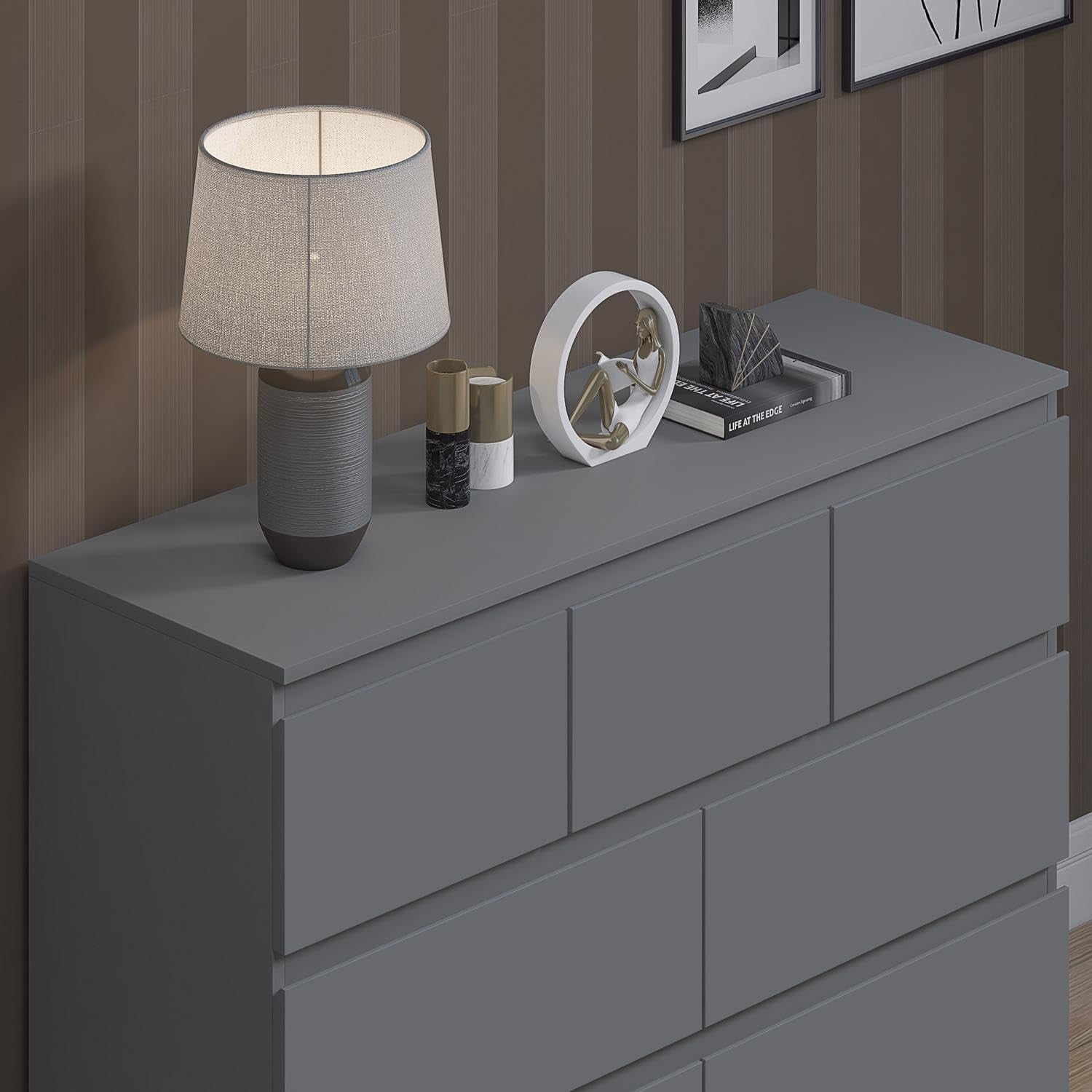 Matt Dark Grey 7 Drawer Chest Modern Storage Unit Bedroom Office