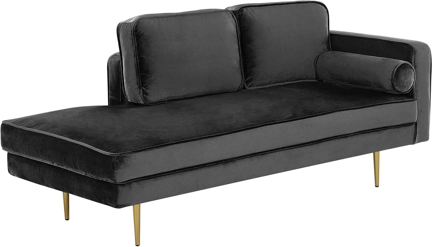 Black Velvet Glam Chaise Lounge Gold Legs Compact Stylish Reading Seat