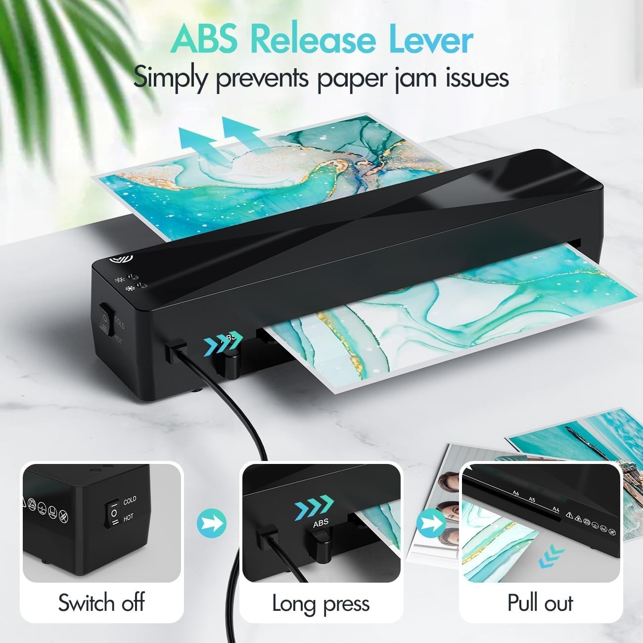 A4 Laminator Hot Cold Compact Anti Jam Fast Preheat + 9 Pouches