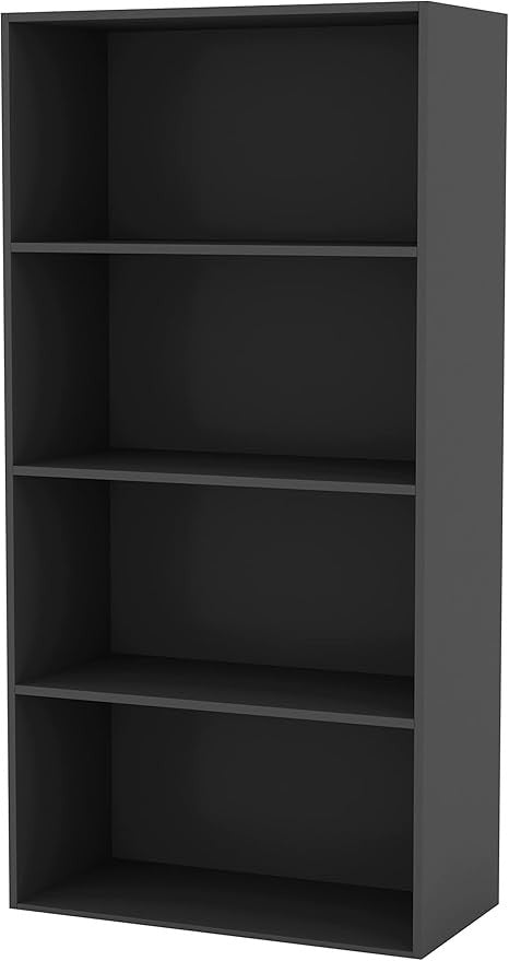 Modern Black 4-Tier Wide Bookcase with Storage Cupboard – Display Shelf Unit