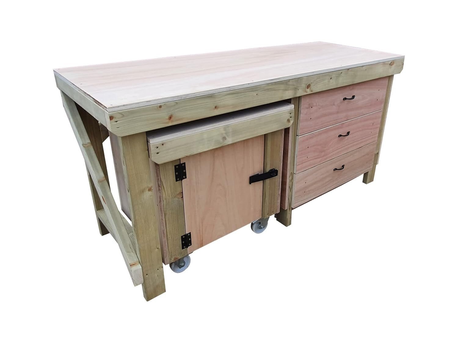 5ft Heavy Duty Wooden Workbench with Drawers & Lockable Cupboard – 18mm Top