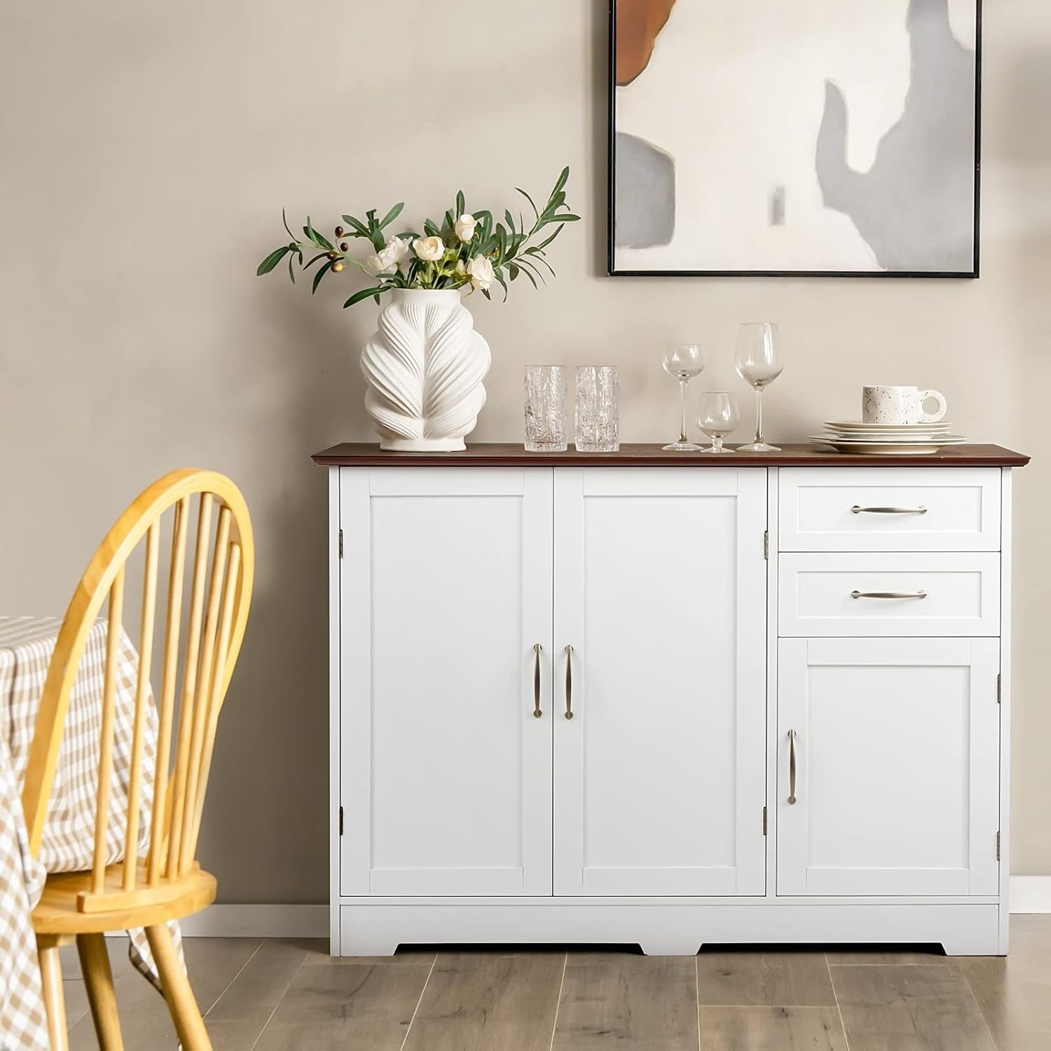 White Red Kitchen Sideboard Cabinet 2 Door 2 Drawer Adjustable Shelf