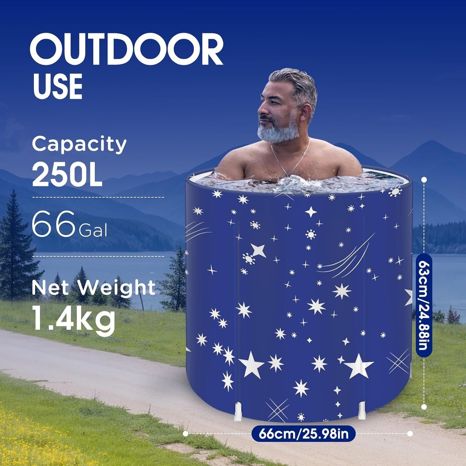 Portable Foldable Family Bathtub SPA Hot & Ice Bath Standing Tub Blue 41