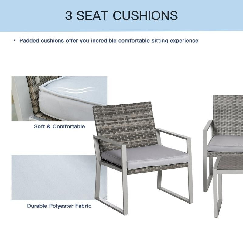 4 Seater Rattan Garden Furniture Set Sofa Chairs Coffee Table Grey Patio