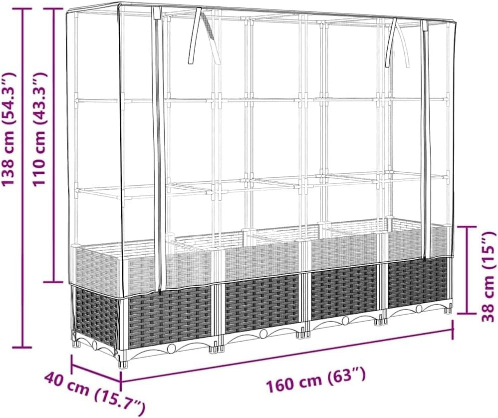 Extra Large Raised Garden Planter with Greenhouse Cover 160x40x138cm