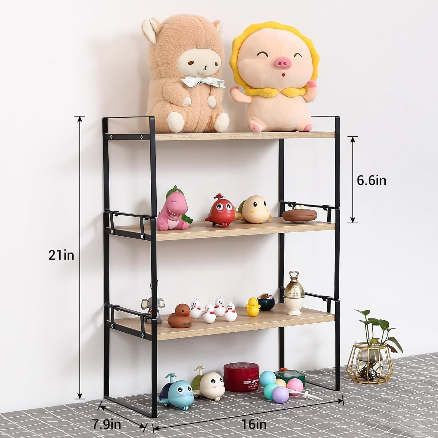2-Tier Adjustable Wood Desk Shelf Organizer Cute Desktop Storage Rack 40cm