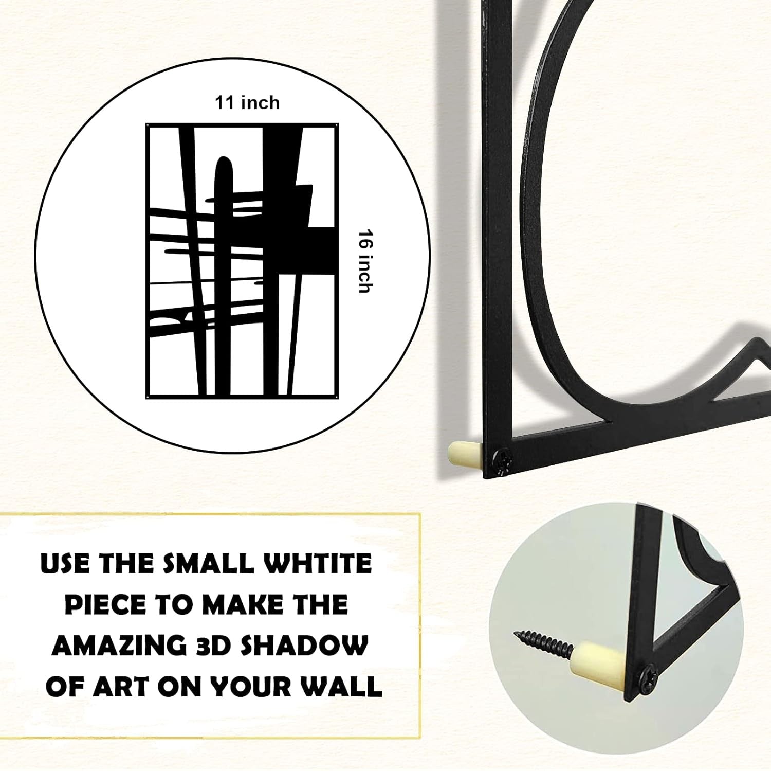 Black Abstract Metal Wall Art 4 Pack 3D Line 16x11in