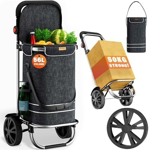 Foldable 3-in-1 Shopping Cart with Cooler Bag – 56L Lightweight Trolley