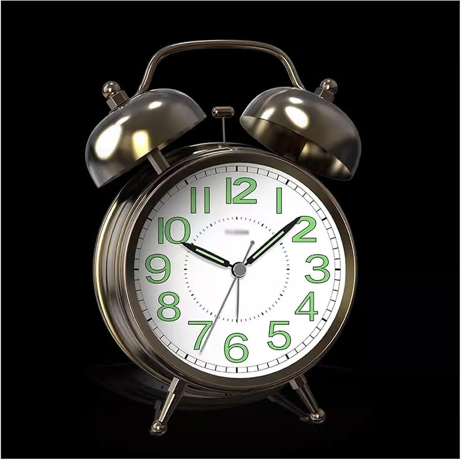 Vintage Twin Bell Alarm Clock Silent Non Ticking Loud Bedside Decor Battery