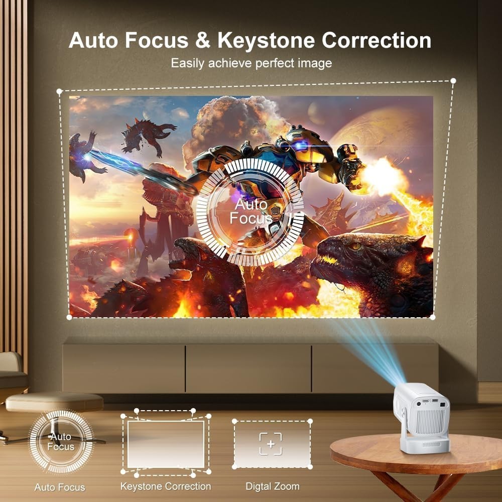 1080P Short Throw Smart Projector WiFi 6 Bluetooth Auto Focus Portable