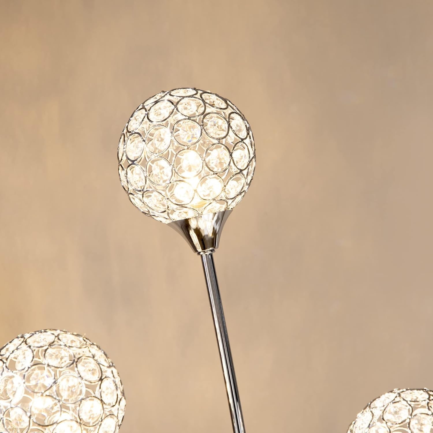 Modern 5 Light Floor Lamp Silver Crystal Shades G9 Tall Standing Light