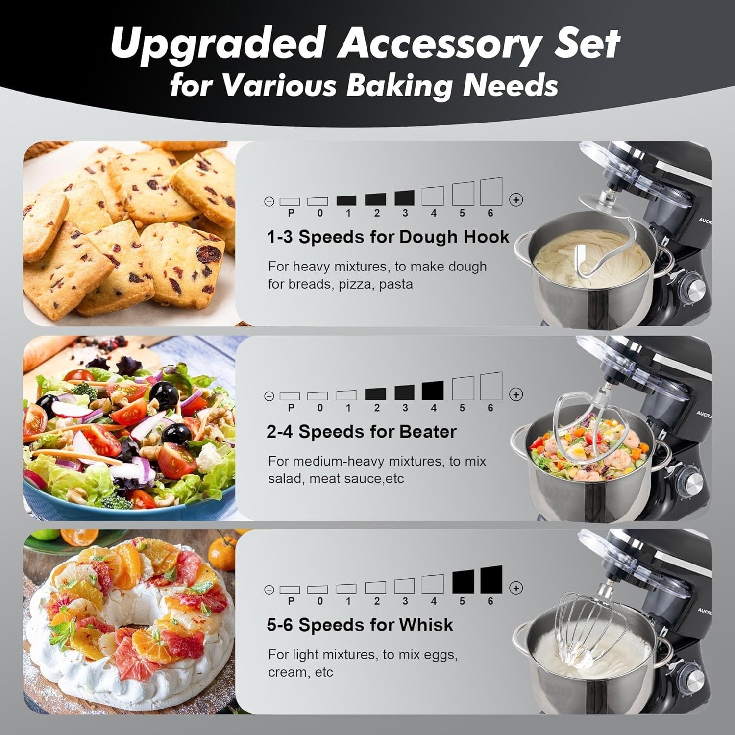 1400W 7.5L Stand Mixer 6-Speed Food Dough Bread Cake Beater Whisk Bowl
