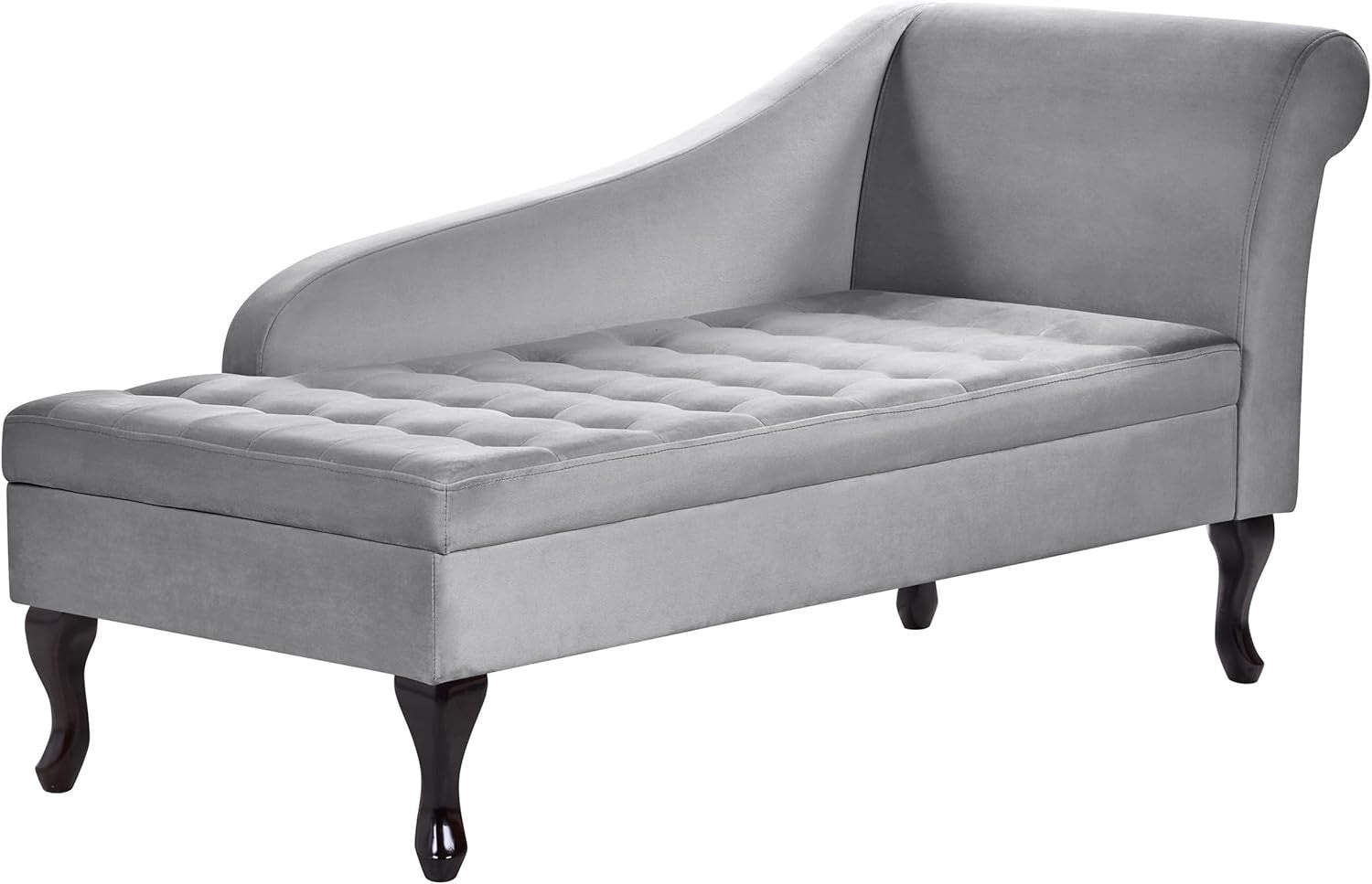 Grey Velvet Storage Chaise Lounge Right-Hand Sofa Seat 133cm Retro Style