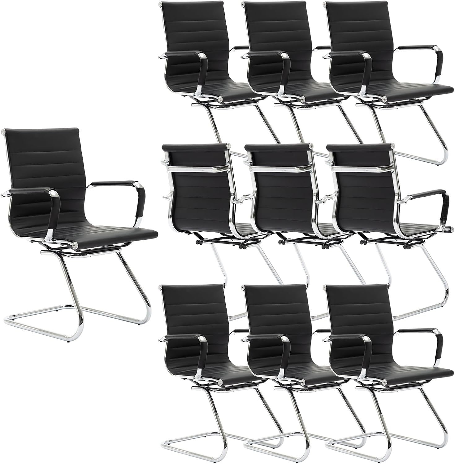 PU Leather Conference Chairs Set of 10 Metal Frame Office Black