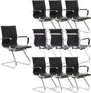 PU Leather Conference Chairs Set of 10 Metal Frame Office Black