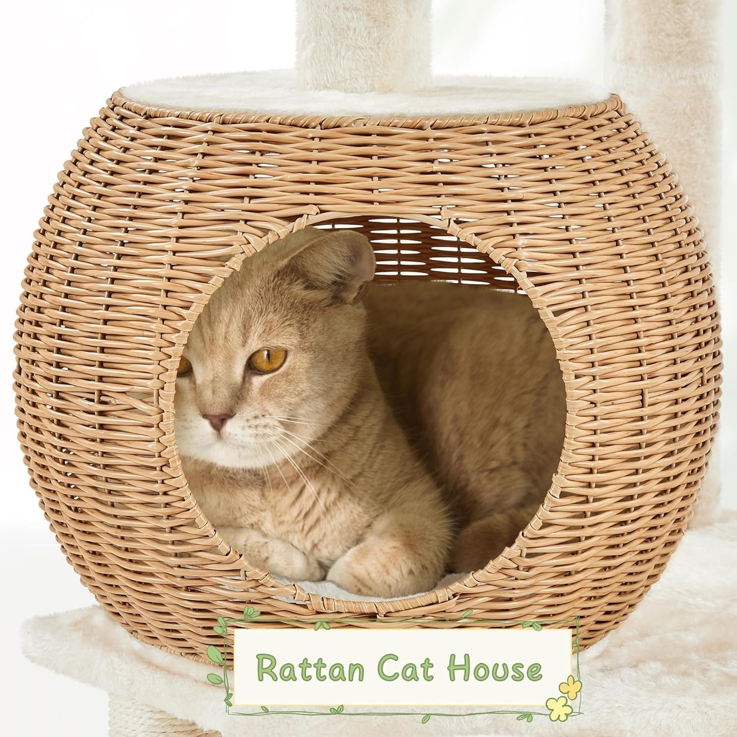 Modern Cat Tree Tower 137.5cm With Wicker Condo Clear Bowl Scratching Posts