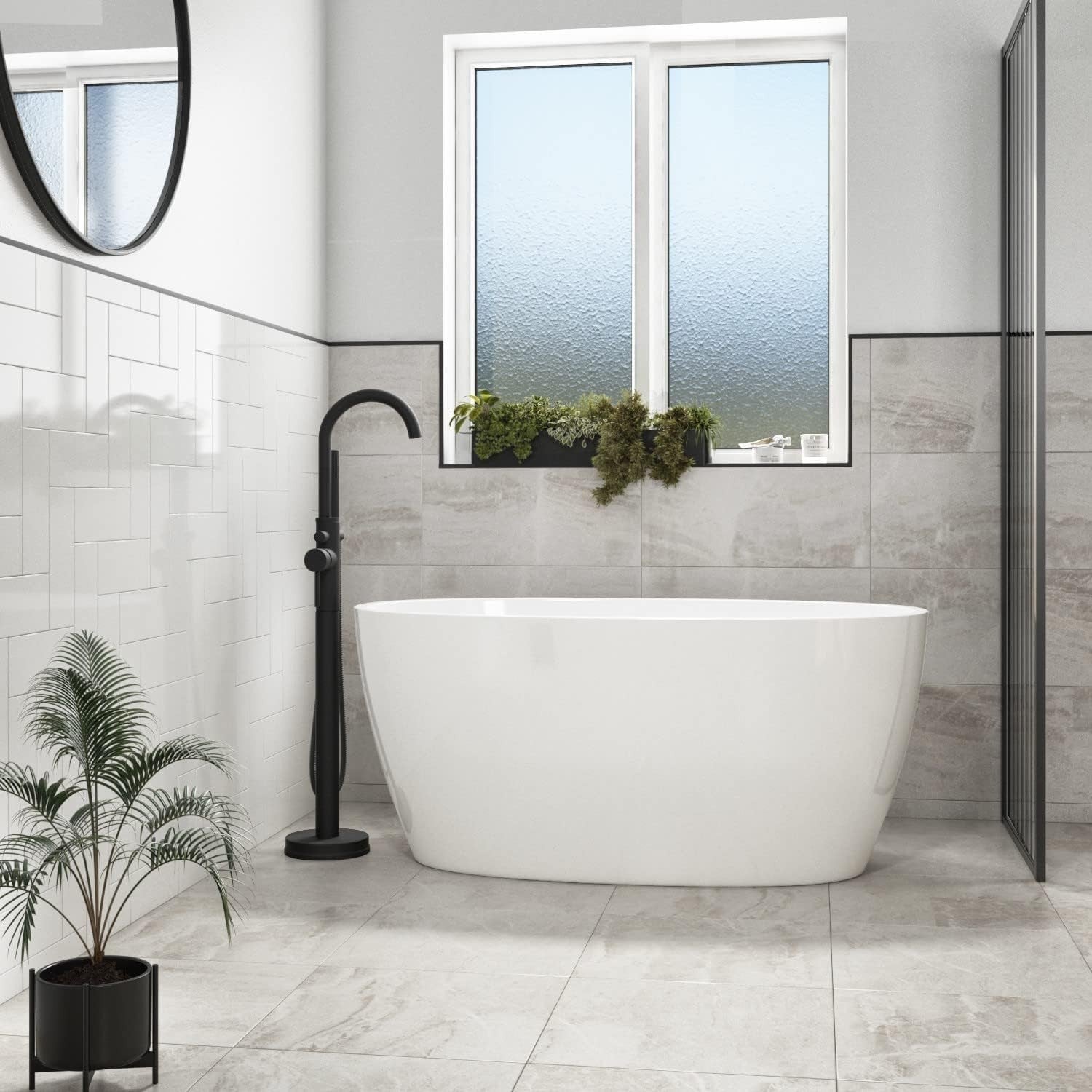 1300x715mm Small Freestanding Double Ended Bath White Acrylic Oval Tub