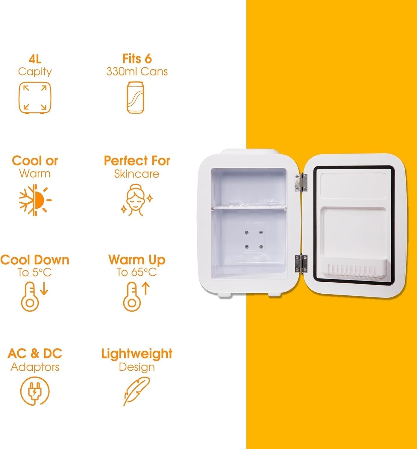 4L Portable Mini Cooler & Warmer Retro Fridge AC/DC Compact Bedroom Car