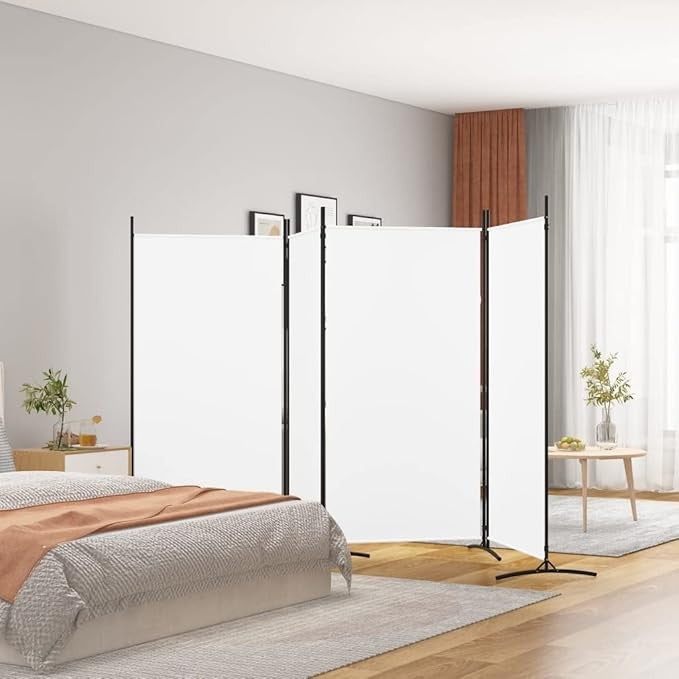 4 Panel Folding Room Divider White Privacy Screen 346x180cm Fabric Partition