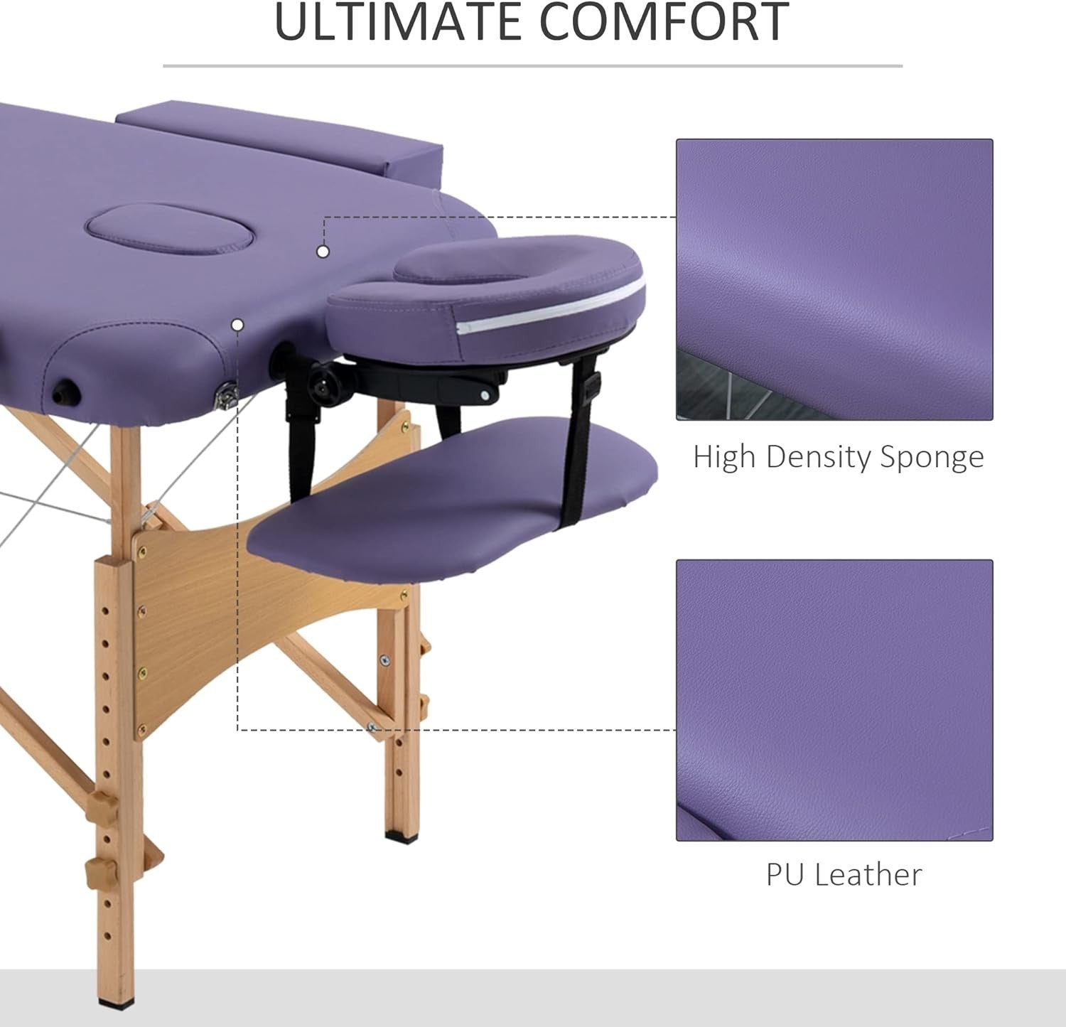 Portable Massage Table Folding 2-Section Wooden Beauty Spa Bed w/ Bag Purple