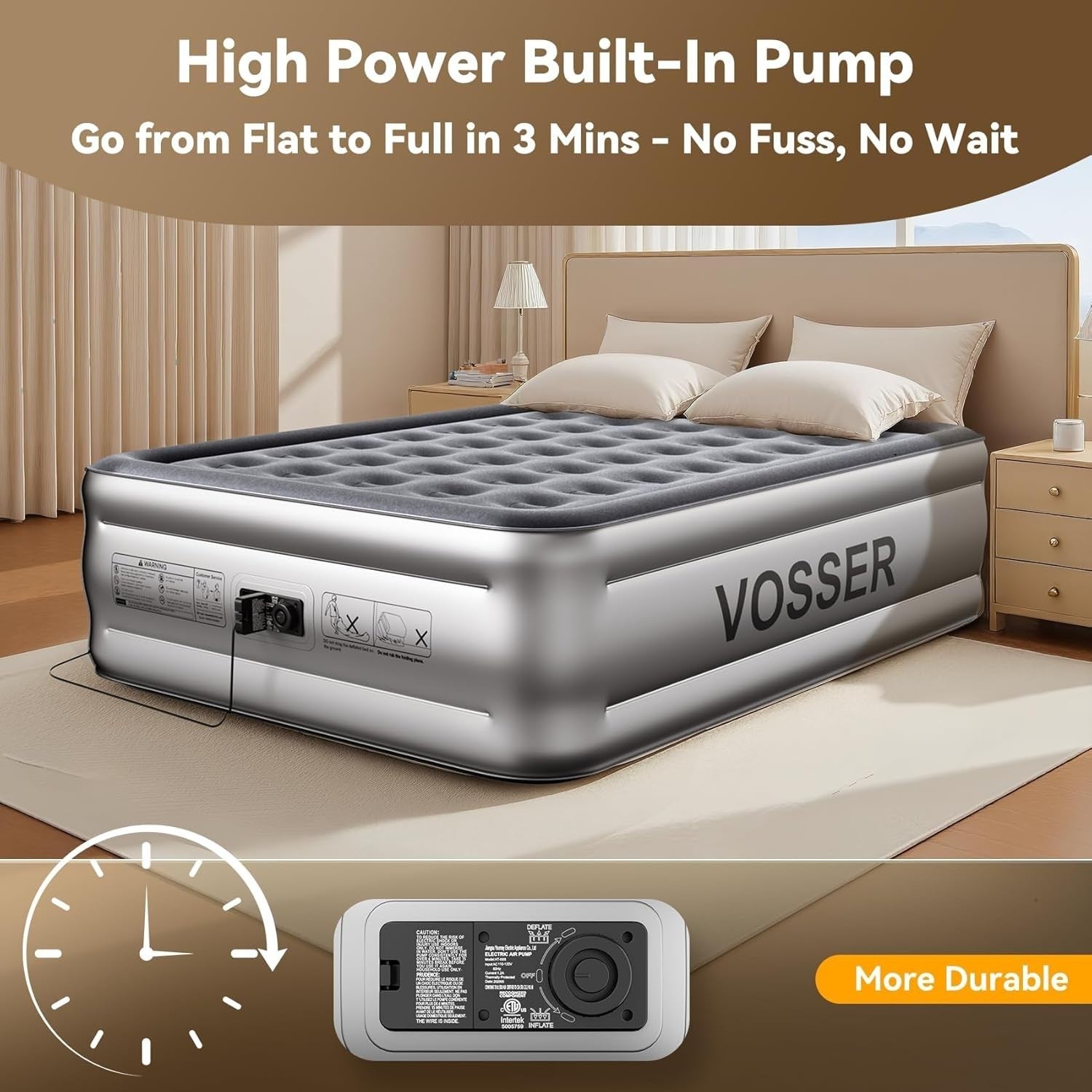 Queen Air Mattress Built In Pump 18” Raised 3 Min Inflating Air Bed