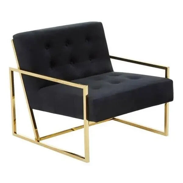 Black Velvet Lounge Chair Gold Metal Frame Modern Boutique Accent Armchair
