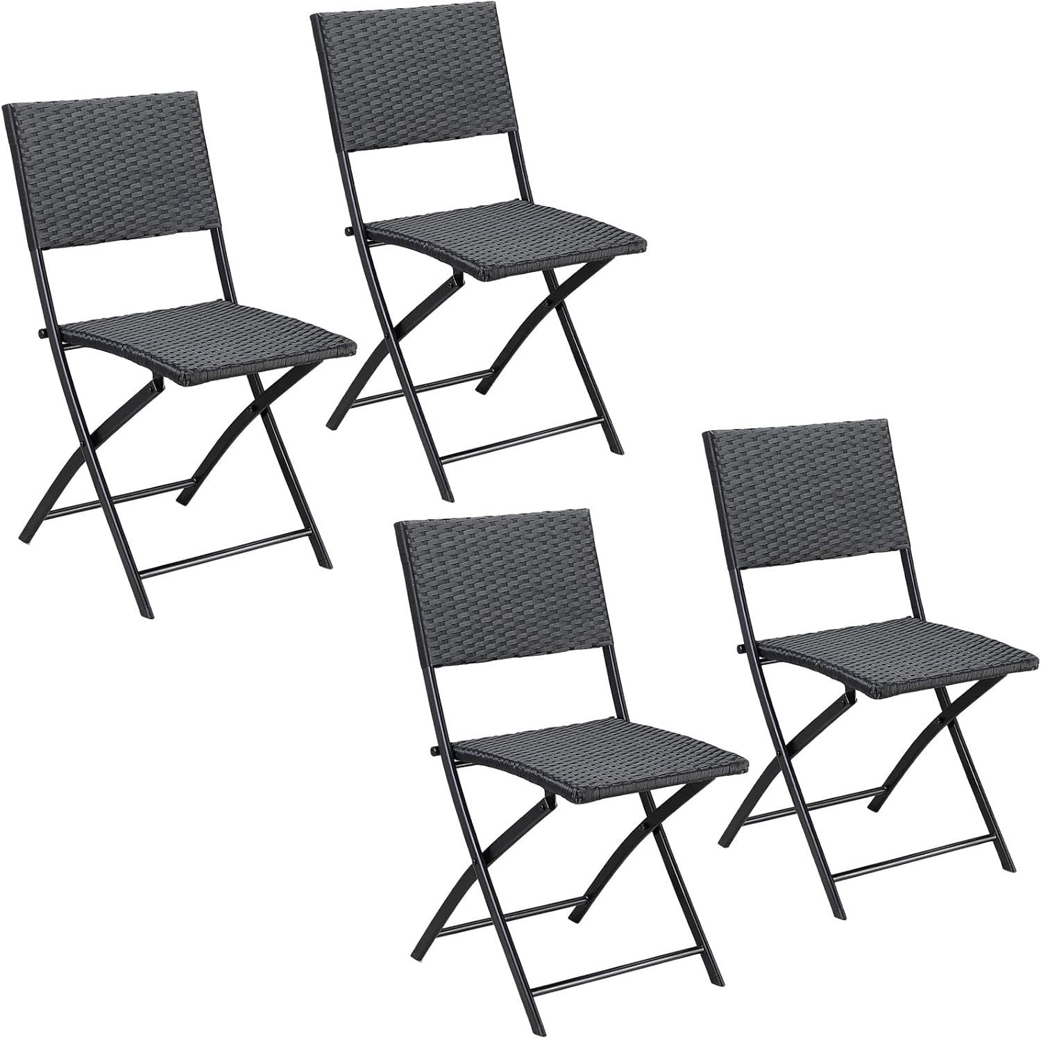 4x Folding Rattan Garden Chairs Outdoor Patio Set Space Saver UV-Resistant