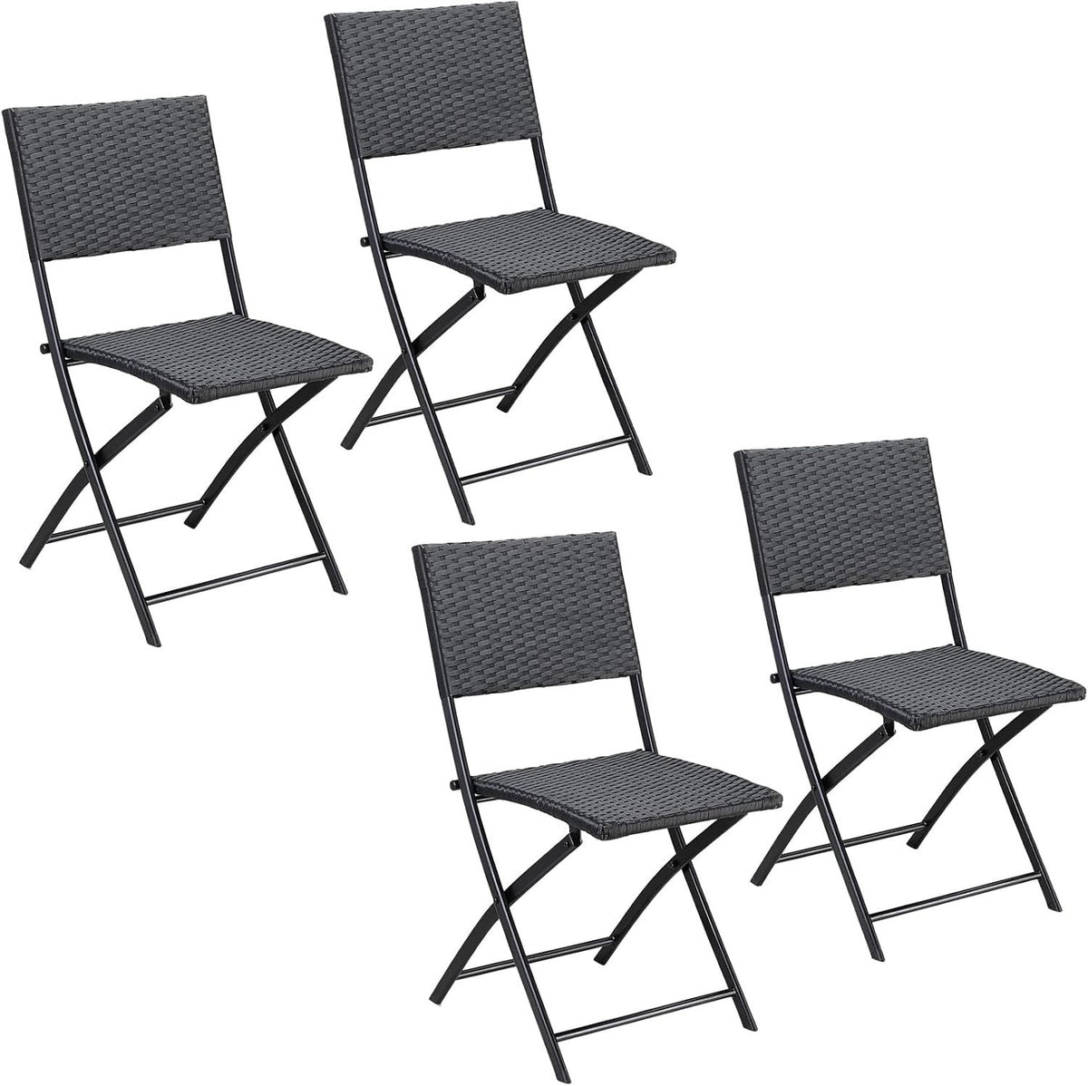 4x Folding Rattan Garden Chairs Outdoor Patio Set Space Saver UV-Resistant