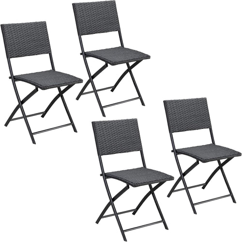 4x Folding Rattan Garden Chairs Outdoor Patio Set Space Saver UV-Resistant