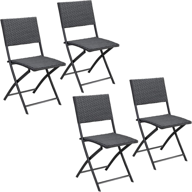 4x Folding Rattan Garden Chairs Outdoor Patio Set Space Saver UV-Resistant