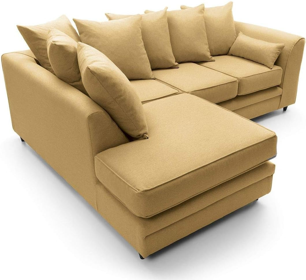 Mustard L-Shaped 3 Seater Corner Sofa Modern Brushed Cotton Removable Cover