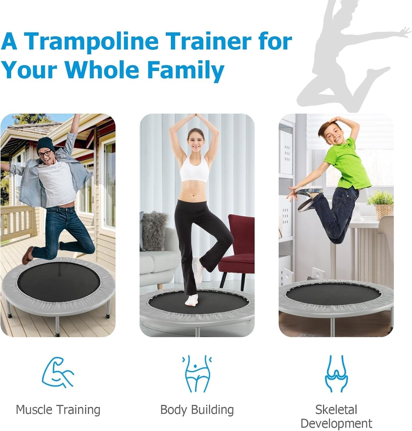 38in Foldable Fitness Trampoline Indoor Outdoor Rebounder 150KG