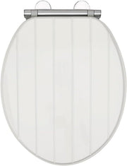 White Tongue & Groove Toilet Seat Soft Close Moulded Wood Easy Clean 42x36cm