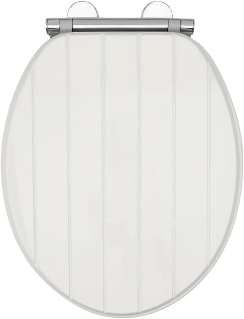 White Tongue & Groove Toilet Seat Soft Close Moulded Wood Easy Clean 42x36cm