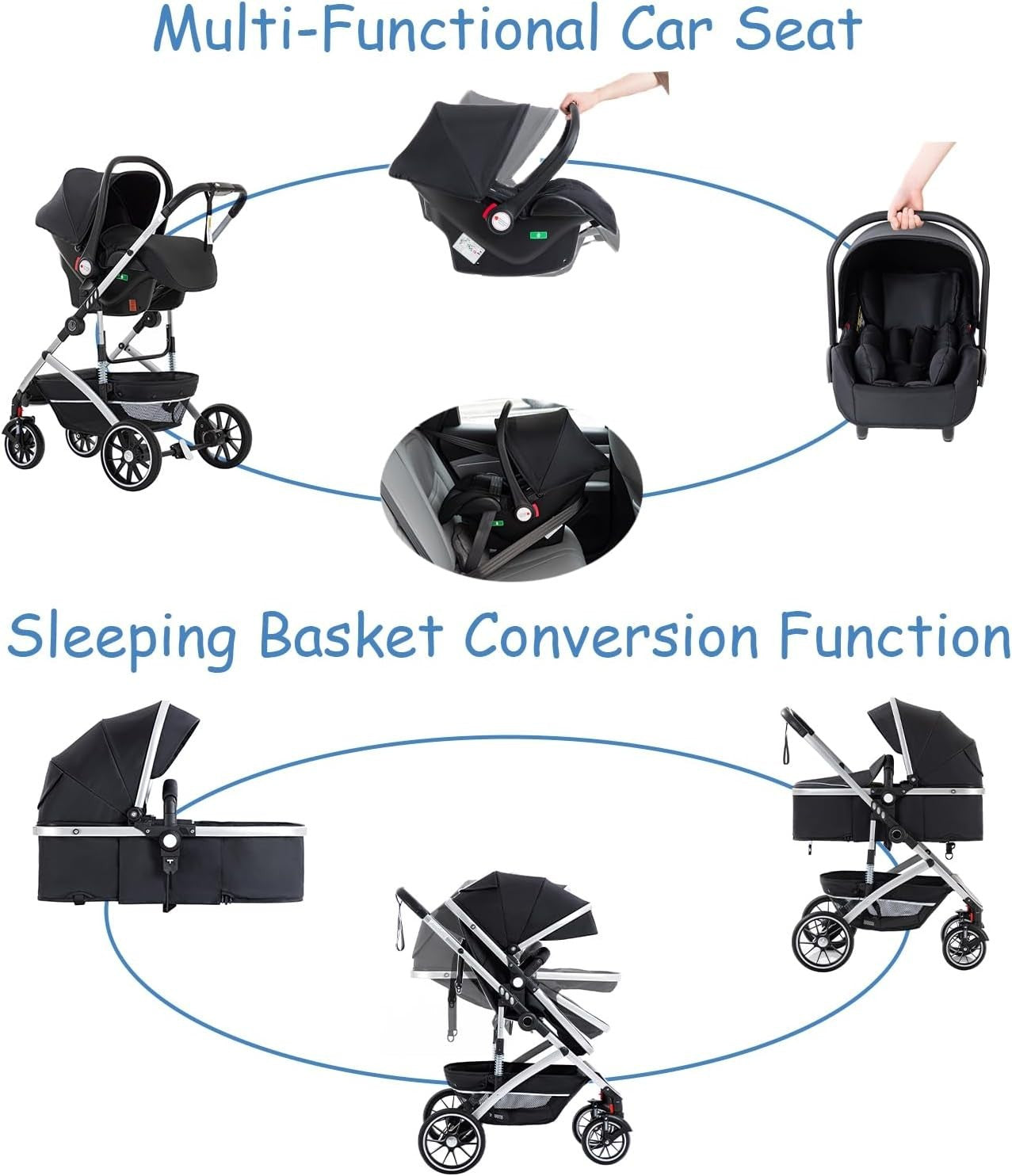 3 in 1 Travel System Pram Pushchair Car Seat Newborn to 4 Years Beige