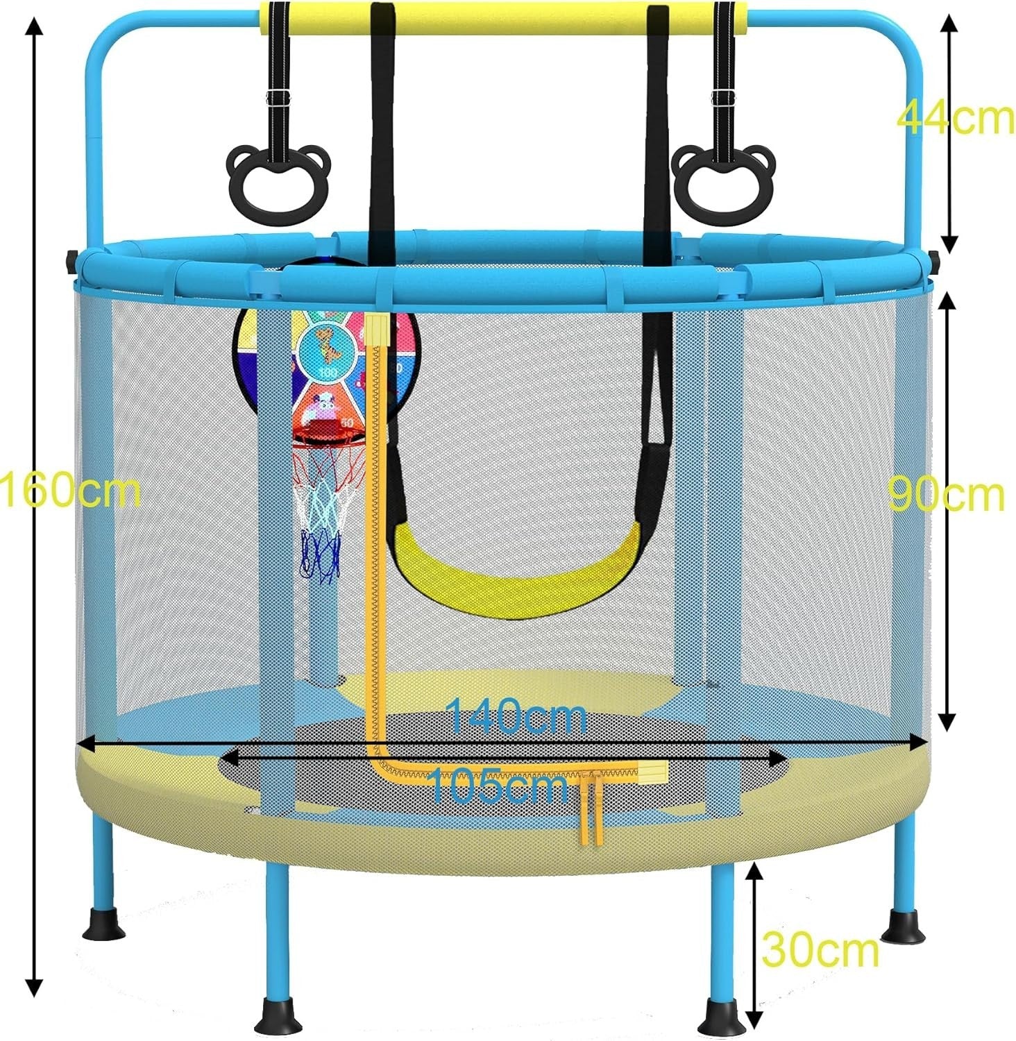 4-In-1 Kids Trampoline with Swing Bars Hoops Indoor Outdoor Playset