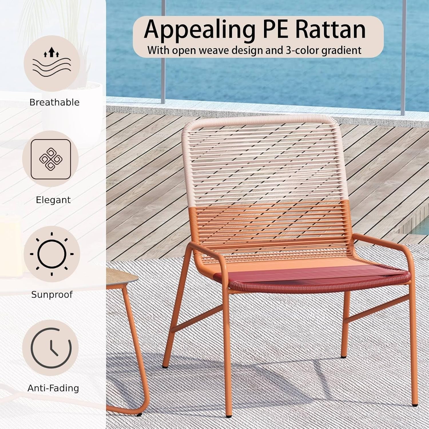 3pc Outdoor Rattan Bistro Chairs with Side Table Modern Balcony Garden Set
