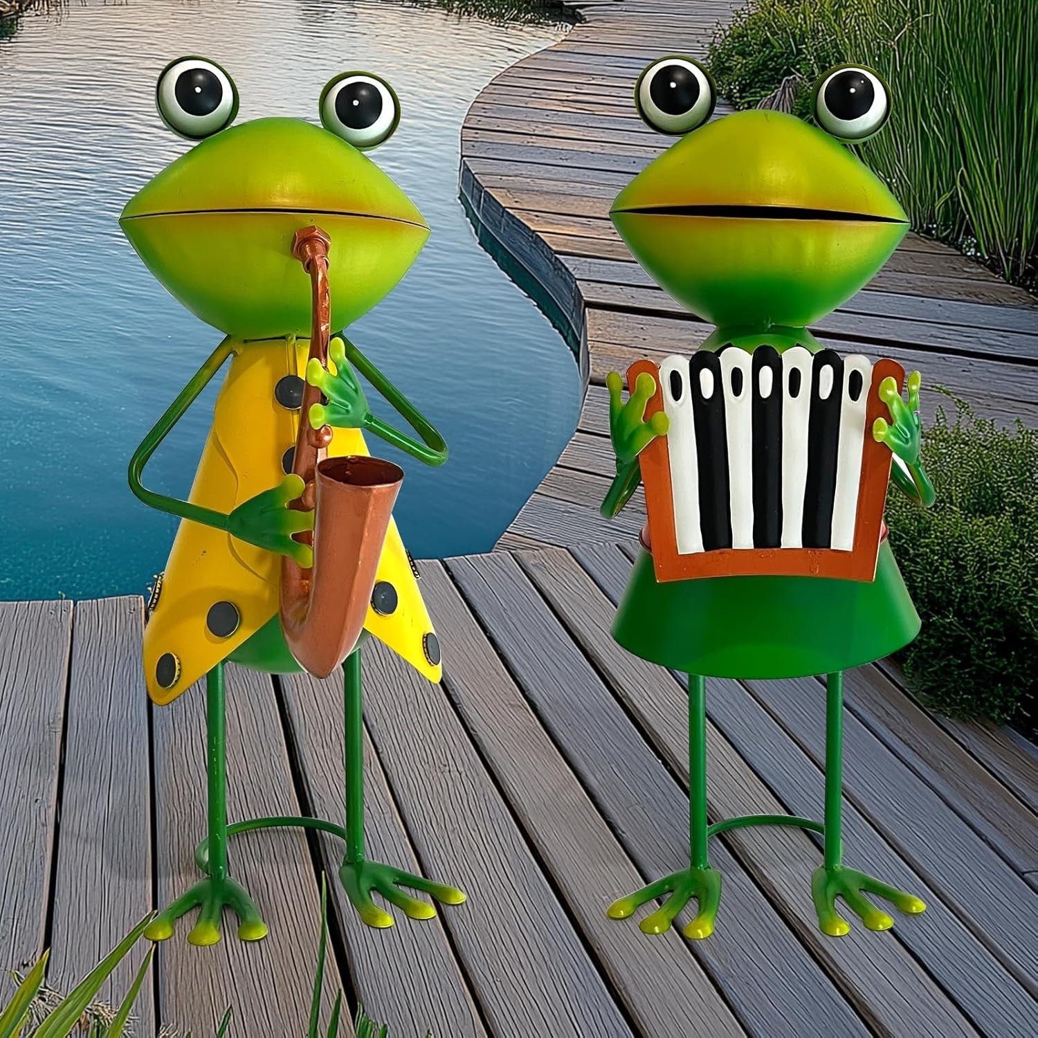 Metal Frog Garden Ornament Saxophone Player 3D Outdoor Decor Fairy Yard Art