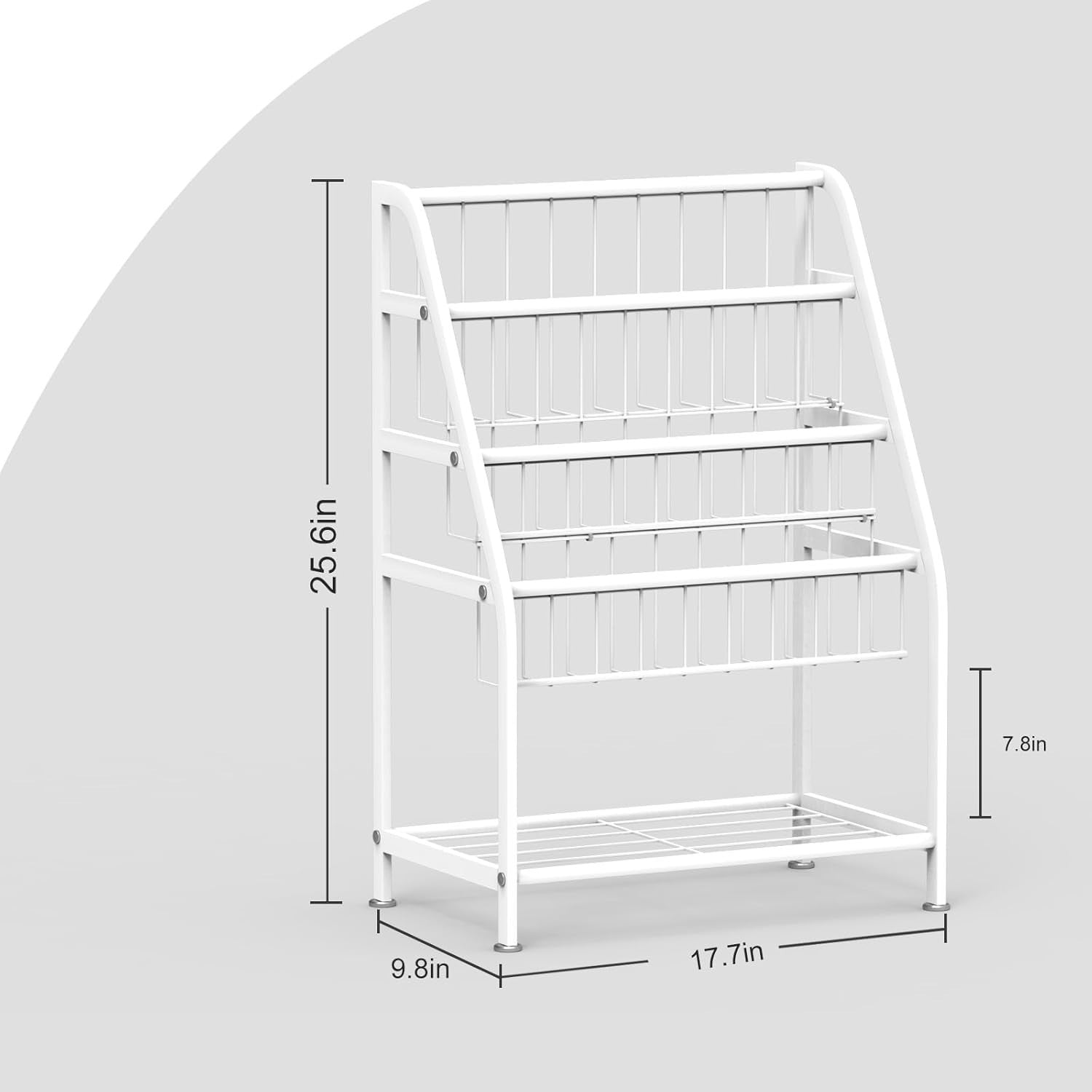 Kids Leaning Bookshelf & Toy Storage Rack – Durable Metal, Space Saving, White
