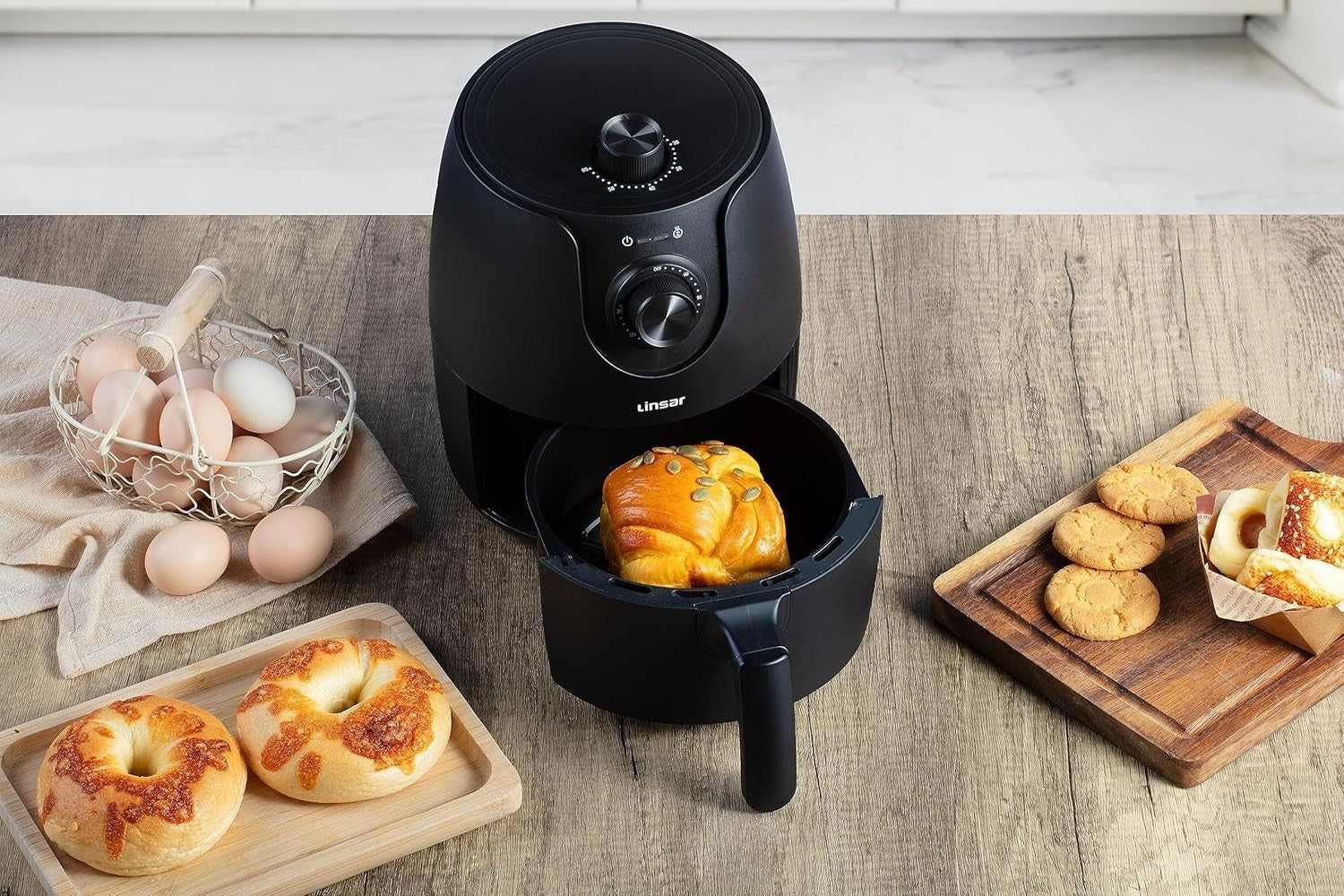 Compact Air Fryer 1.8L 1200W Oil Free Timer Temp Control Fast Energy Saving